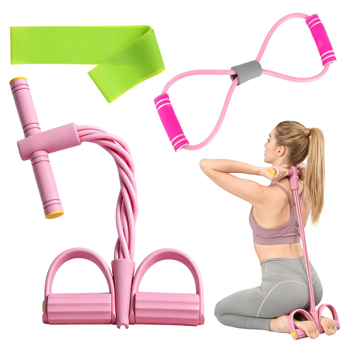 Fitness-Set Bauchtrainer für Zuhause, Pedal Widerstandsband mit Griff