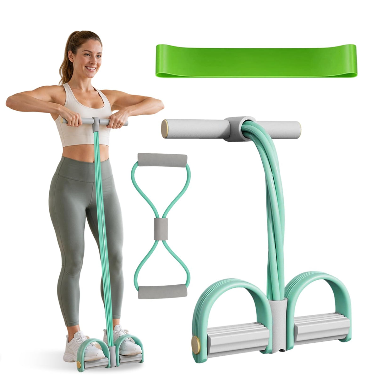 Fitness-Set Bauchtrainer für Zuhause, Pedal Widerstandsband mit Griff