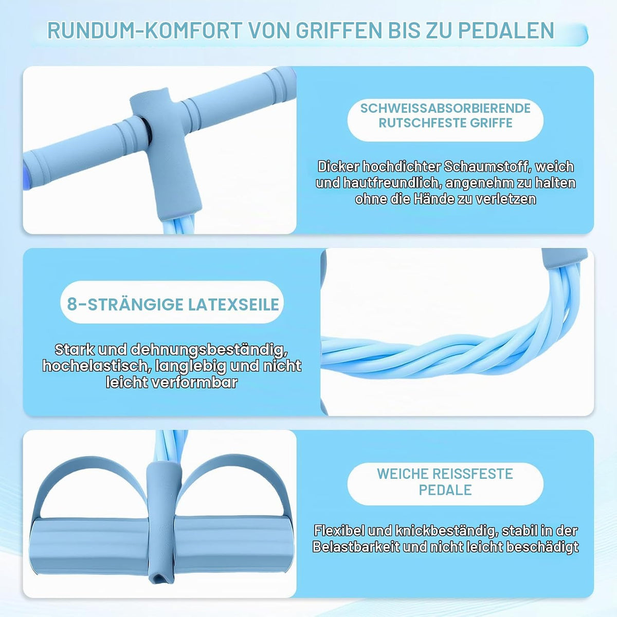 Fitness-Set Bauchtrainer für Zuhause, Pedal Widerstandsband mit Griff