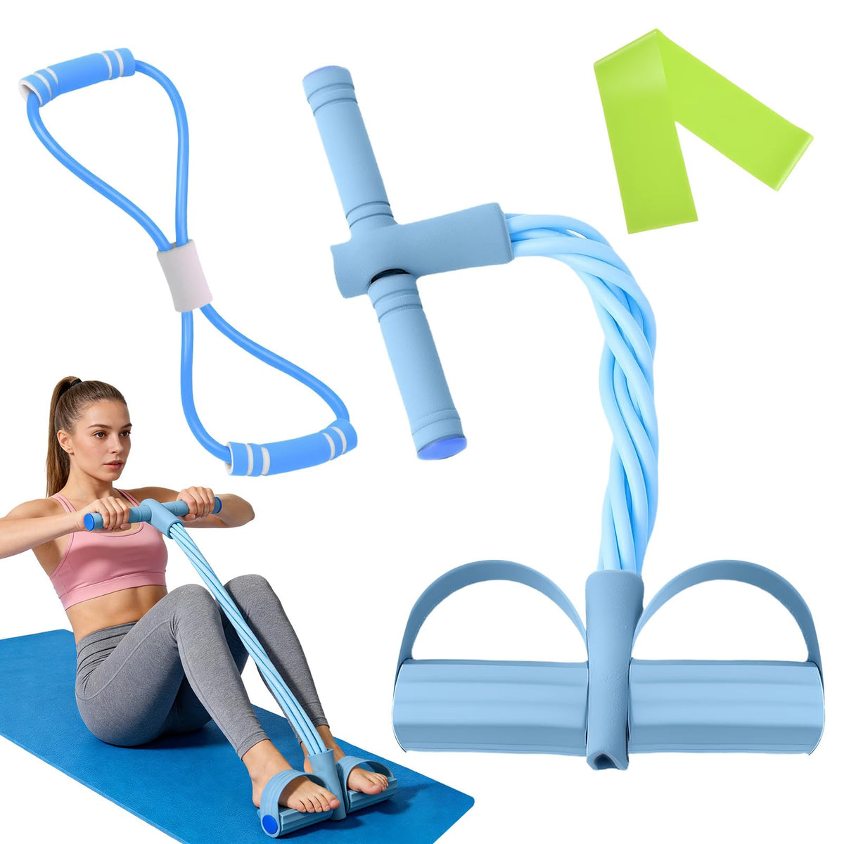 Fitness-Set Bauchtrainer für Zuhause, Pedal Widerstandsband mit Griff
