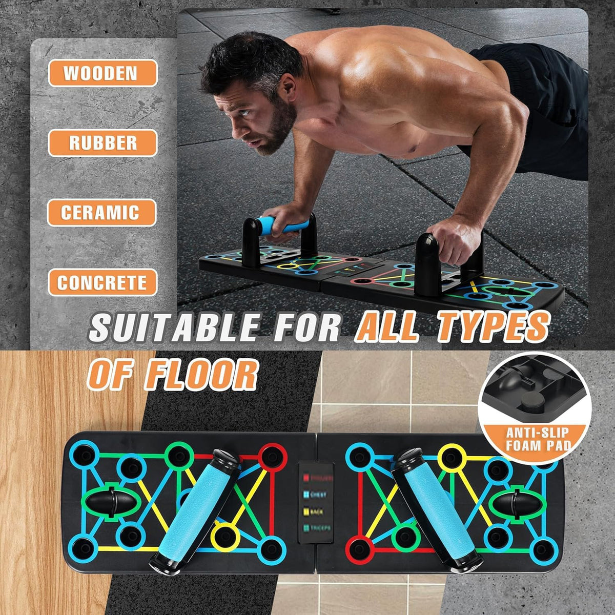 17 in 1 Faltbare Push-Up Liegestütz Brett mit Handgriff für Muskeltraining Effektiv Für Männer Liegestützgestell (Schwarz)